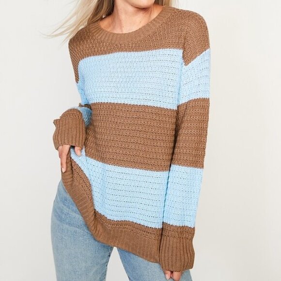 Old Navy Tunic Sweater Baby Blue Camel Tan Size XL NWT, Preppy Cozycore - Picture 1 of 8